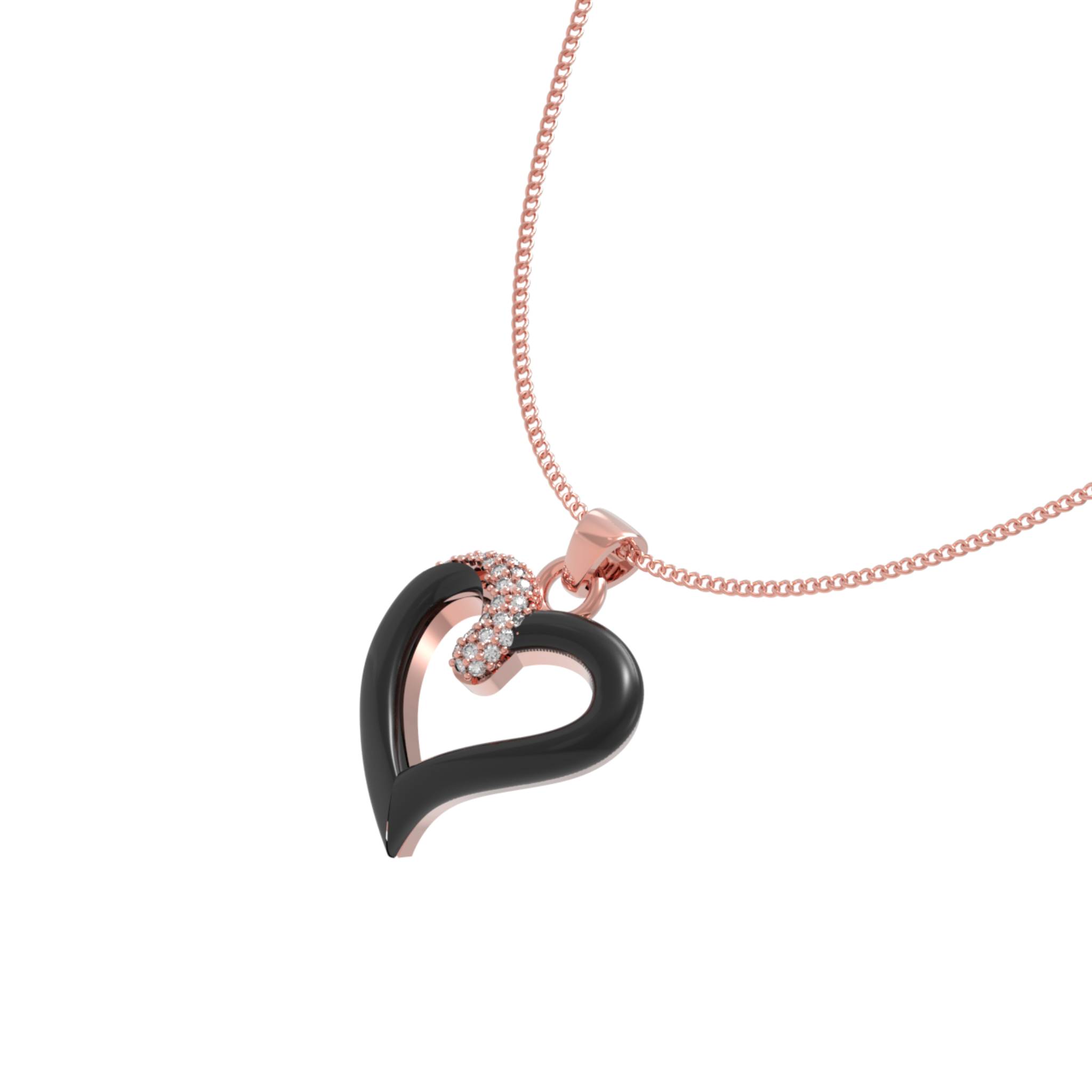 Chic Black Heart Pendant With Chain, Hallmarked 925 Sterling Silver